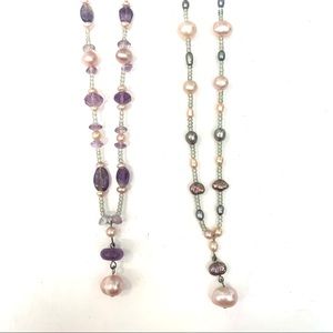 Nordstrom Semi Precious Pink Green Stone Necklaces
